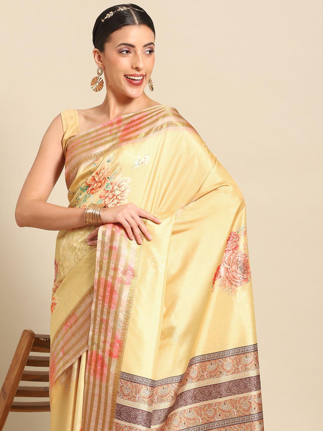 silk land floral zari banarasi saree