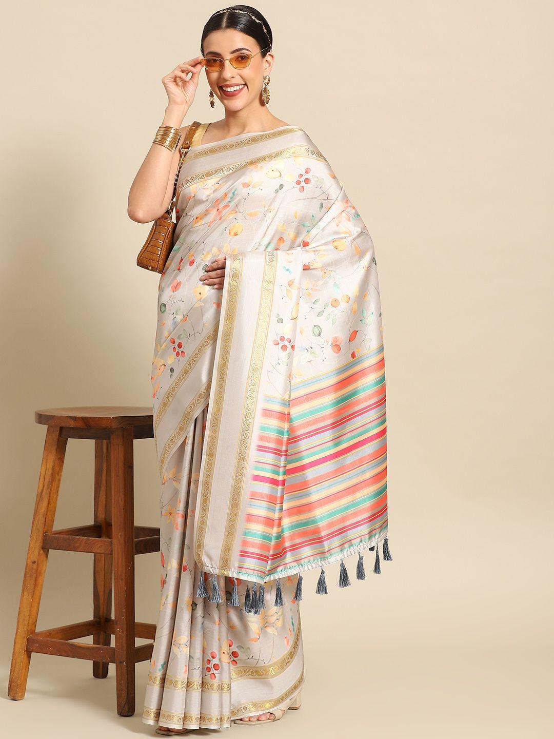 silk land floral zari banarasi saree