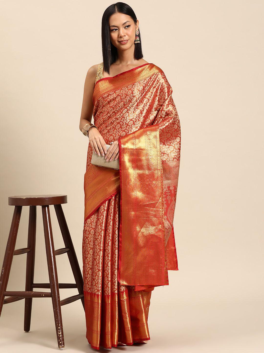 silk land floral zari brocade banarasi saree