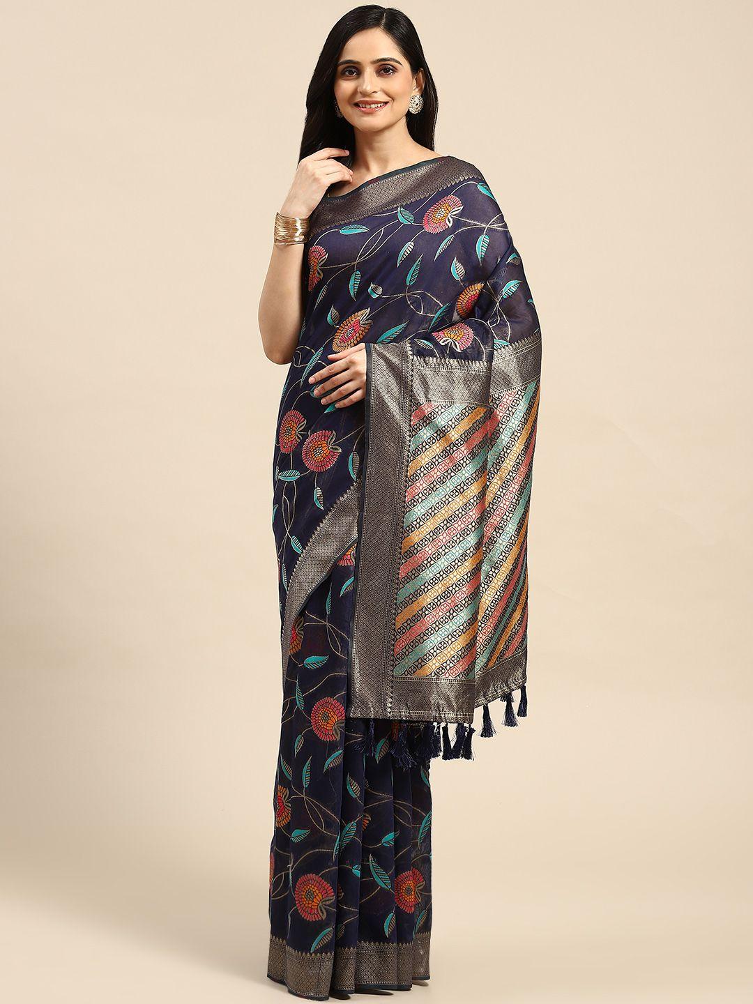 silk land floral zari saree