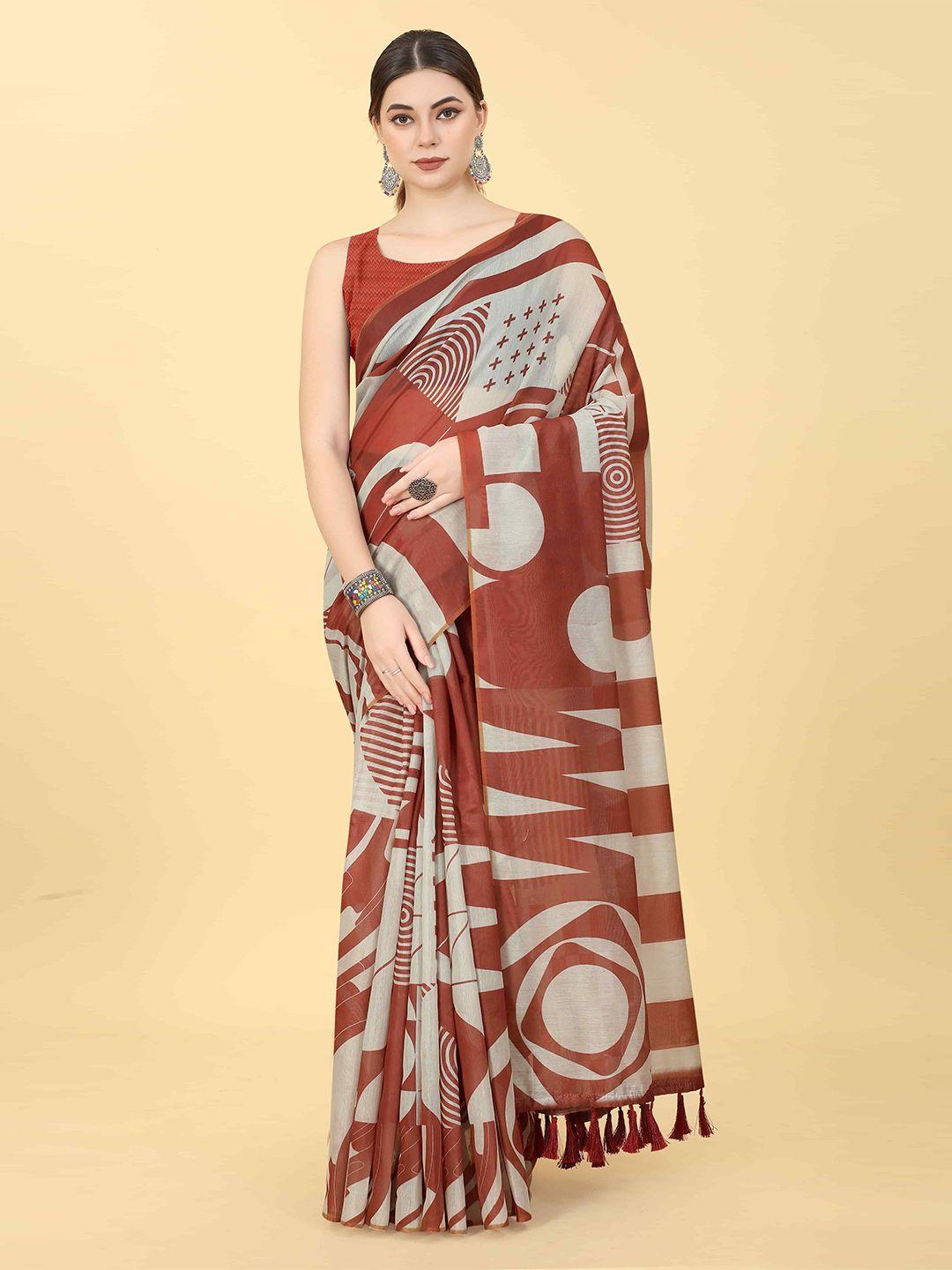 silk land geometric printed chanderi saree