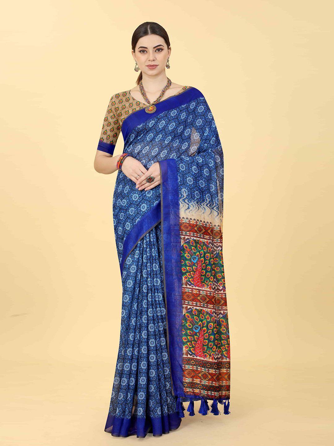 silk land geometric printed kalamkari chanderi saree