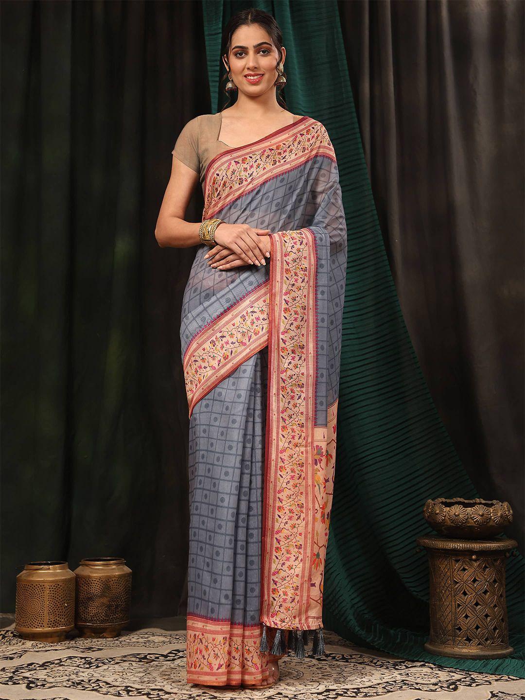 silk land geometric printed paithani saree