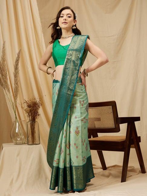 silk land green floral print saree with blouse