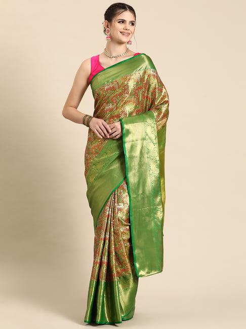 silk land green silk embellished saree with blouse