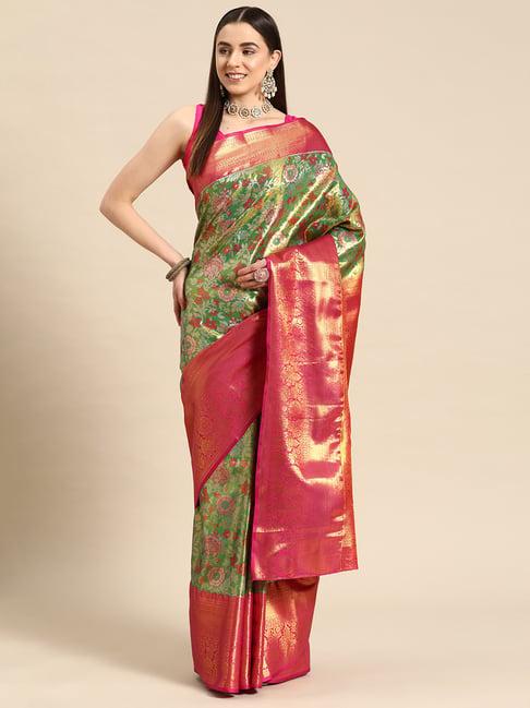 silk land green silk floral saree with blouse