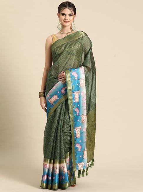 silk land green silk printed saree with blouse