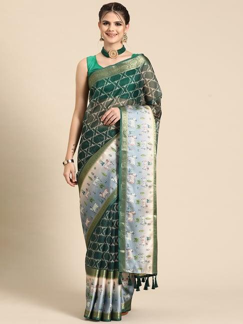 silk land green silk printed saree with blouse