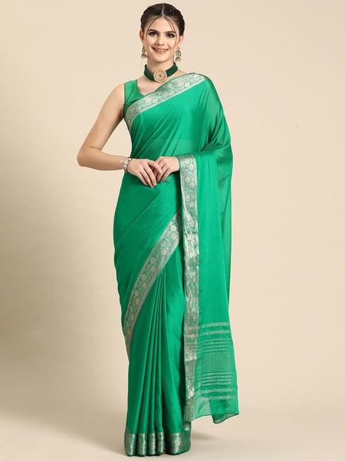 silk land green woven saree with blouse