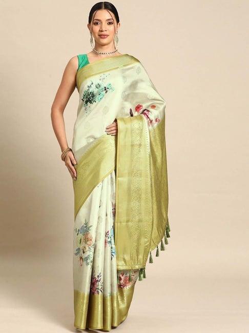 silk land green woven saree with unstitched blouse