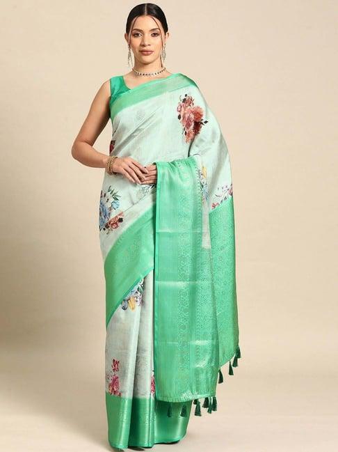 silk land green woven saree with unstitched blouse