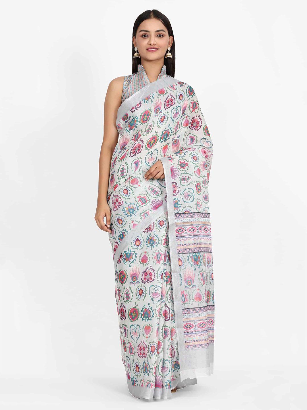 silk land grey & pink ethnic motifs zari pure cotton chanderi saree