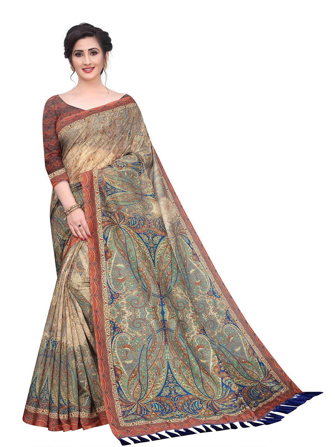 silk land grey kalamkari pure cotton ikat saree