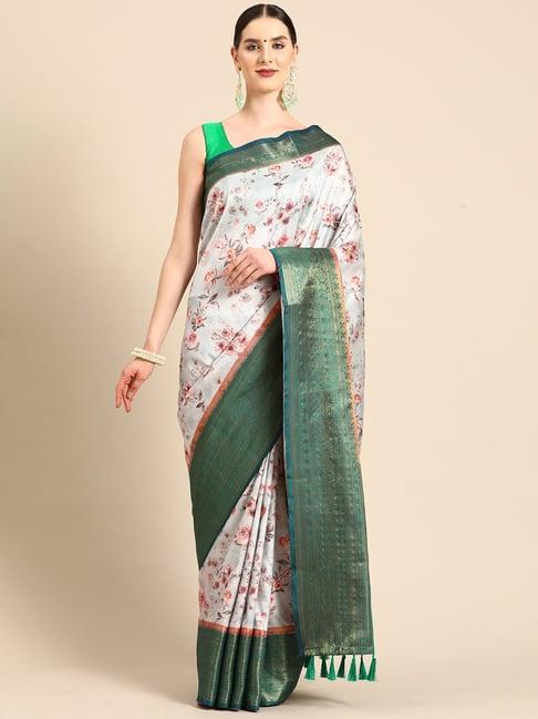 silk land grey silk floral saree with unstitched blouse