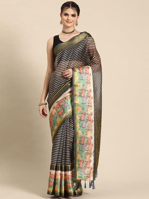 silk land grey silk striped saree with blouse