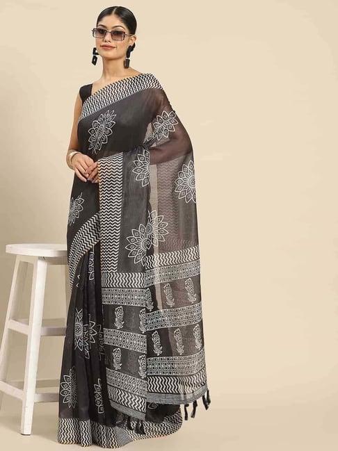 silk land grey woven saree with unstitched blouse