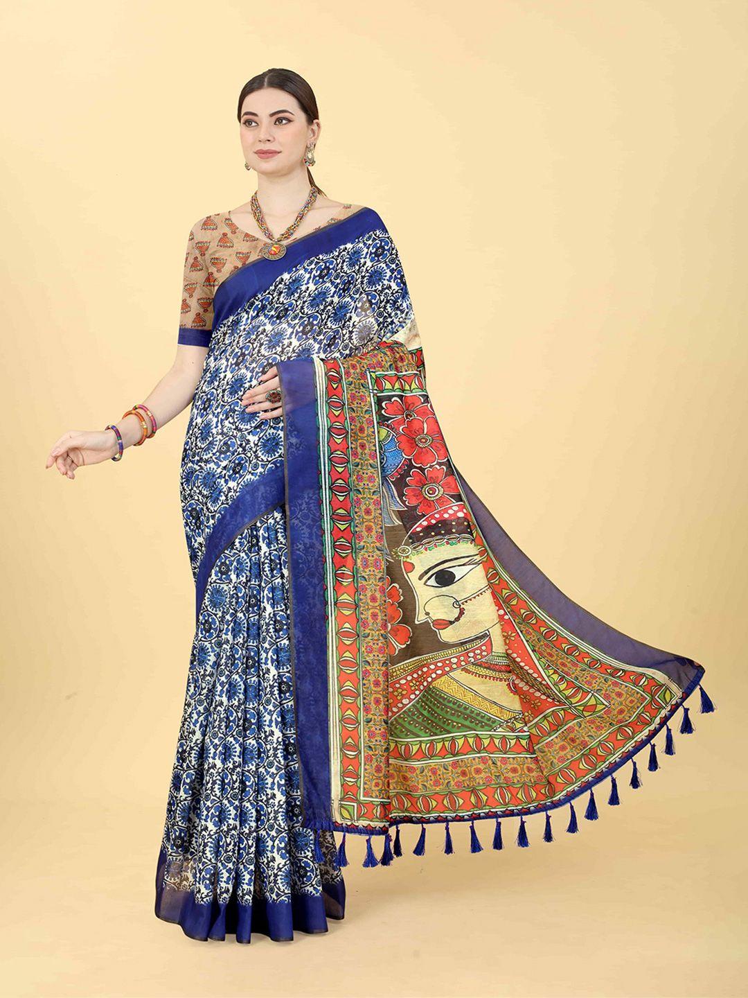 silk land kalamkari digital printed chanderi saree with tassled border