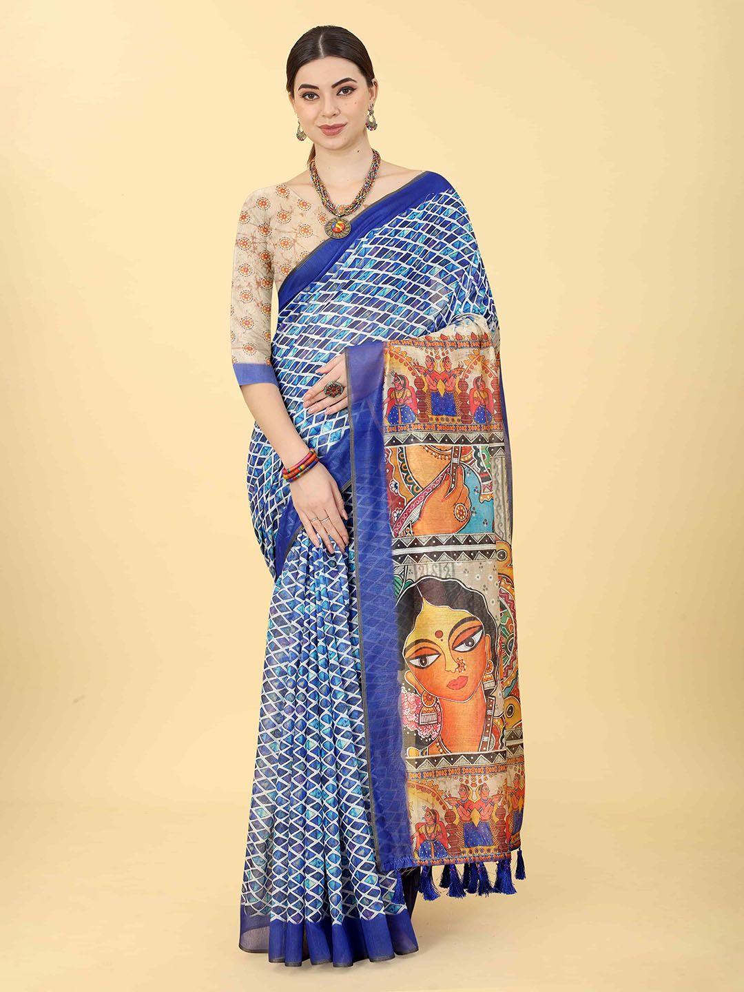 silk land kalamkari digital printed chanderi saree with tassled border