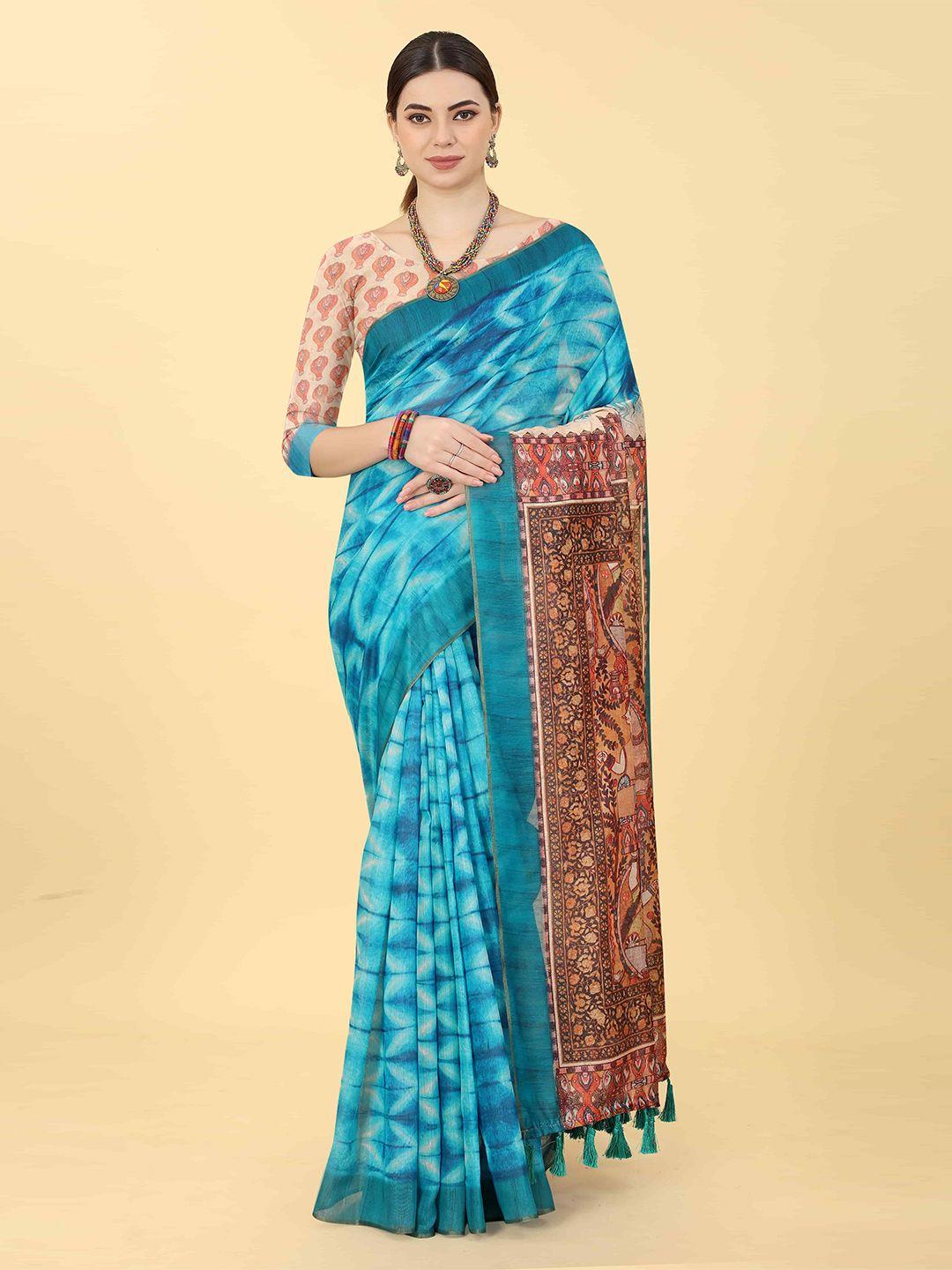 silk land kalamkari printed pallu zari chanderi saree with tassels