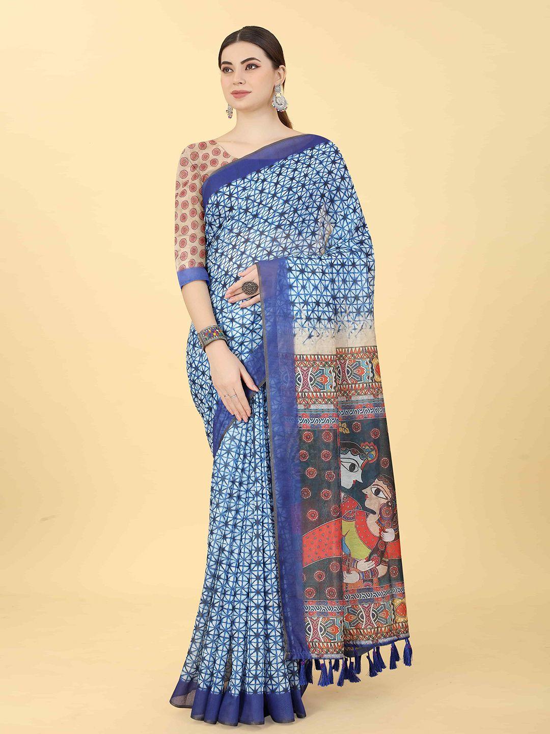 silk land kalamkari printed zari chanderi saree