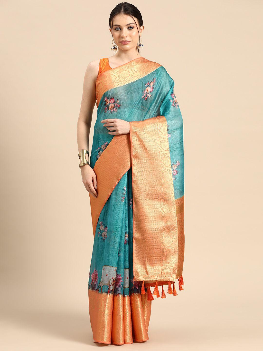 silk land kalamkari printed zari pichwai muga silk saree