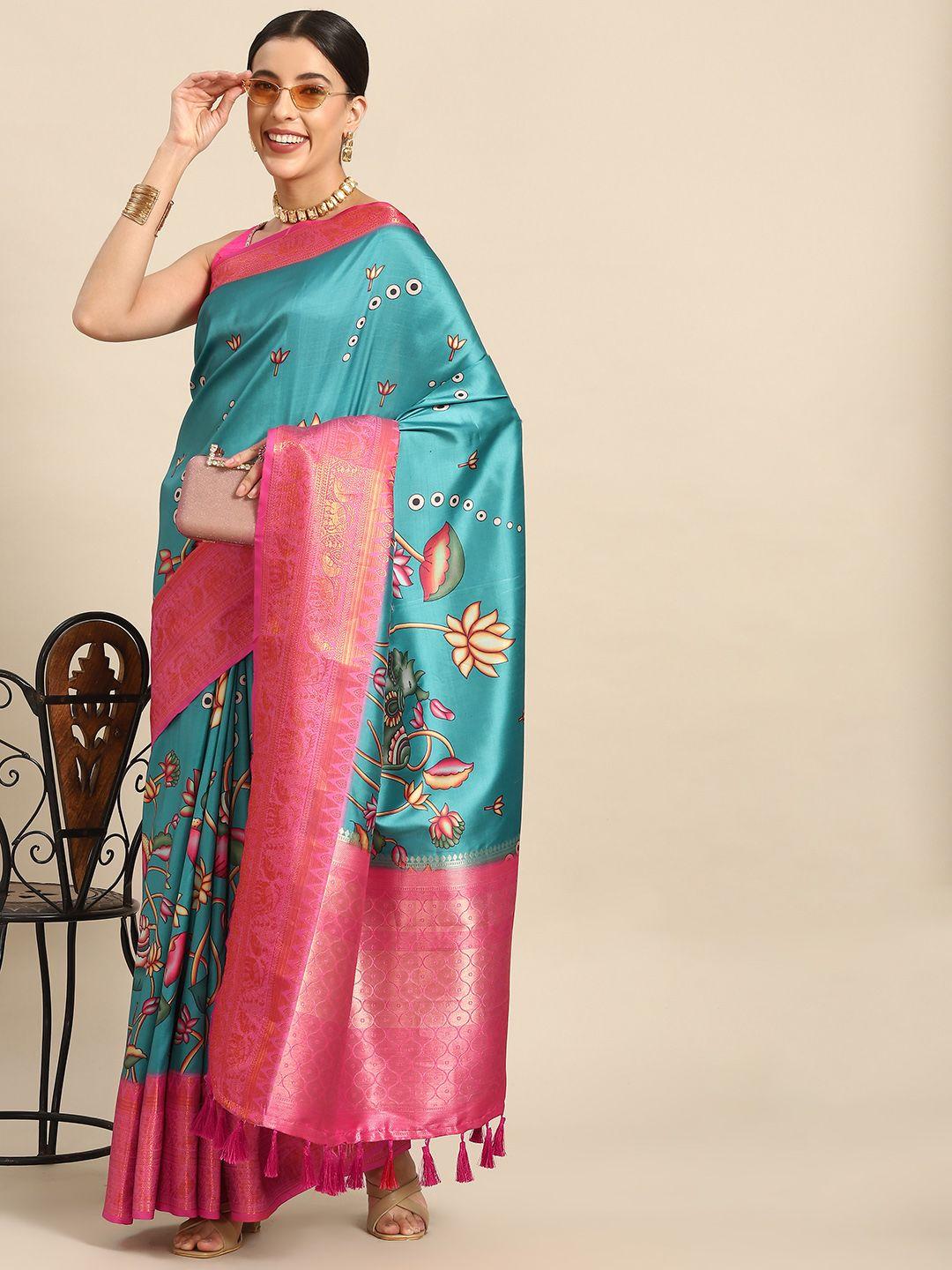 silk land kalamkari zari art silk banarasi saree