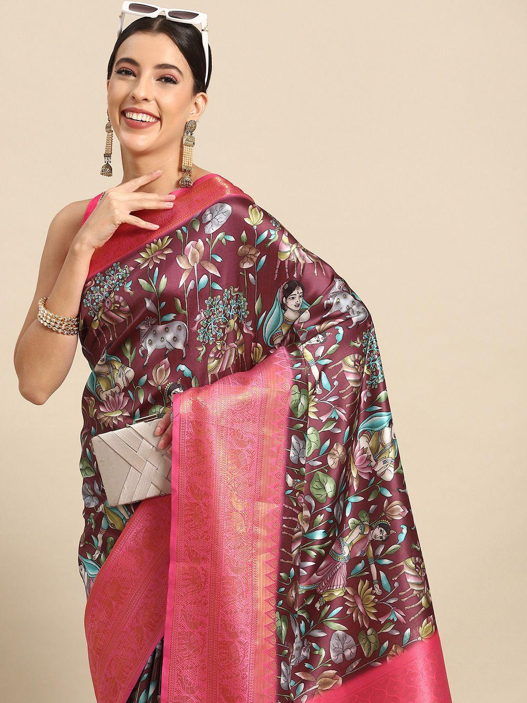 silk land kalamkari zari art silk banarasi saree