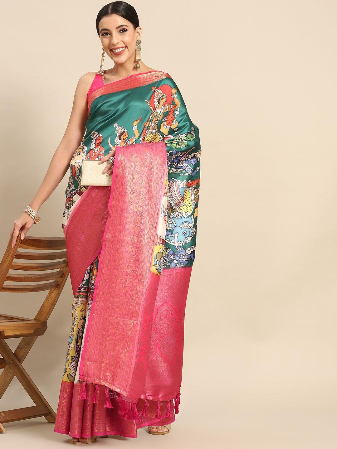 silk land kalamkari zari art silk banarasi saree