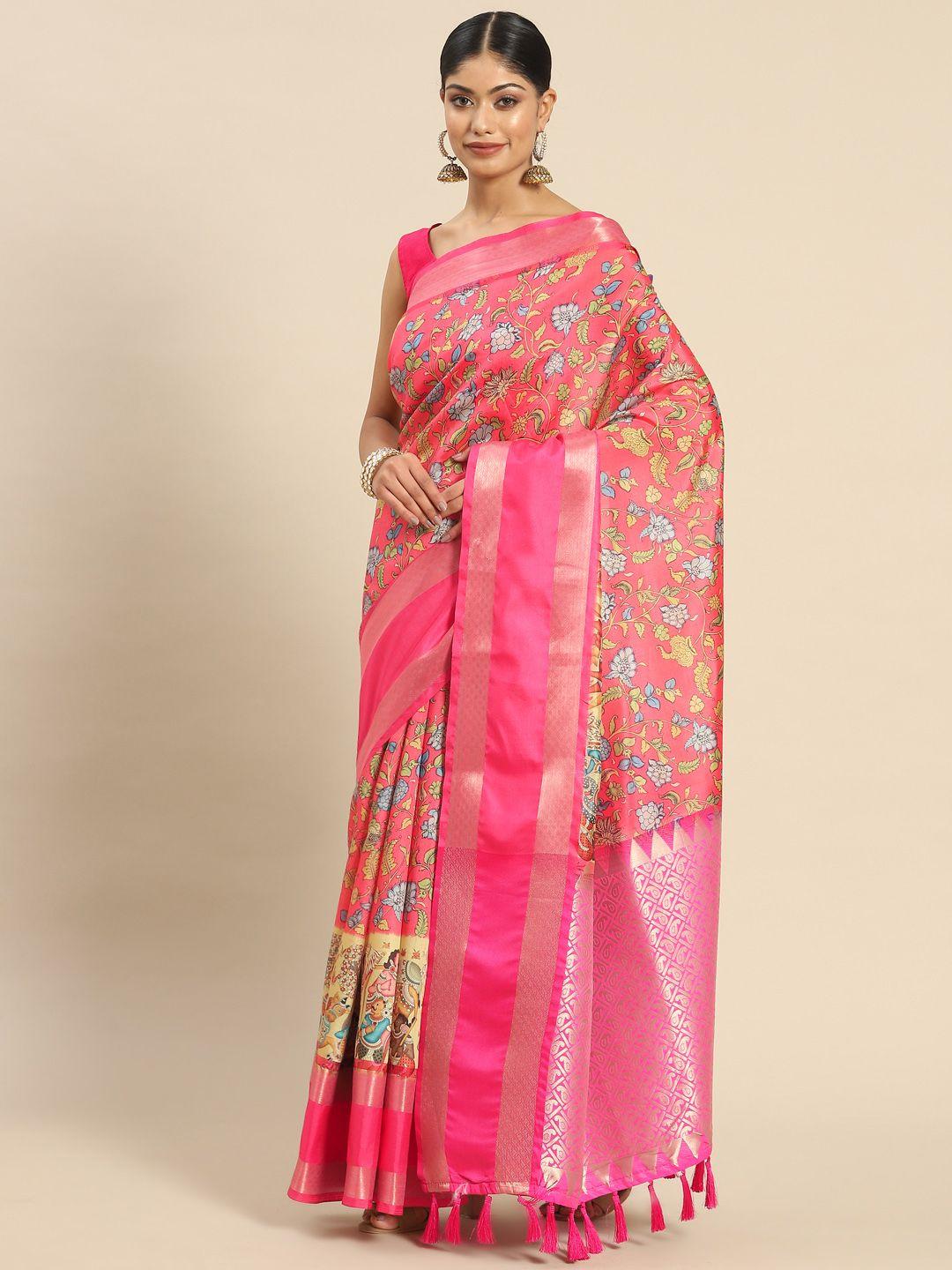 silk land kalamkari zari art silk kanjeevaram saree