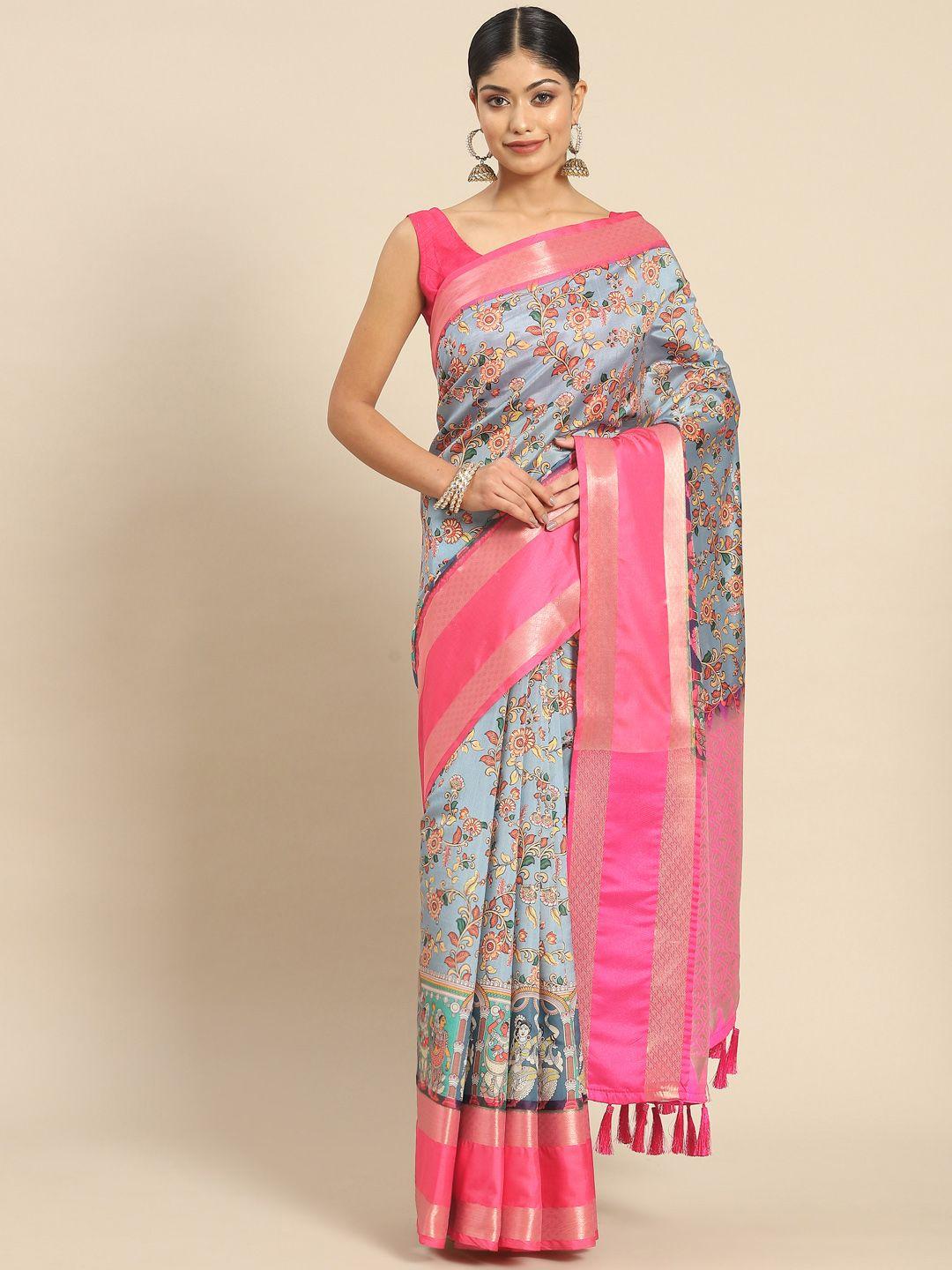 silk land kalamkari zari art silk kanjeevaram saree