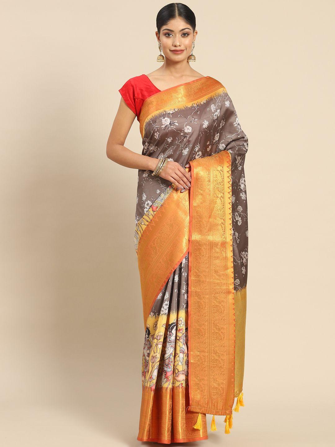 silk land kalamkari zari art silk kanjeevaram saree