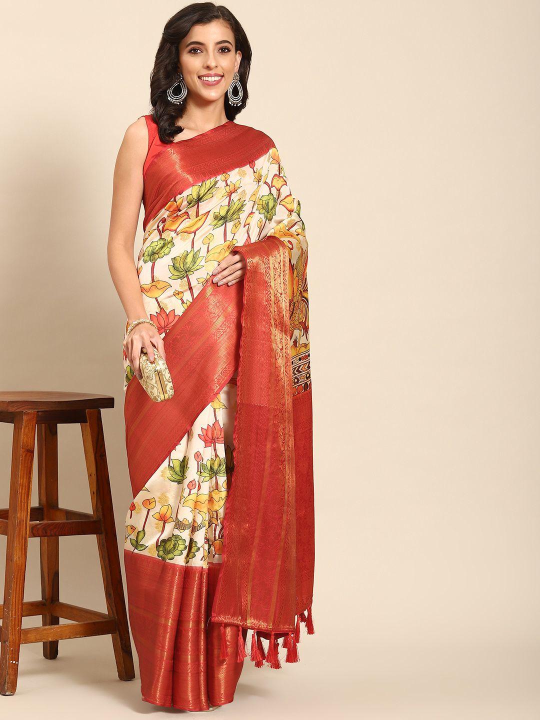 silk land kalamkari zari art silk kanjeevaram saree