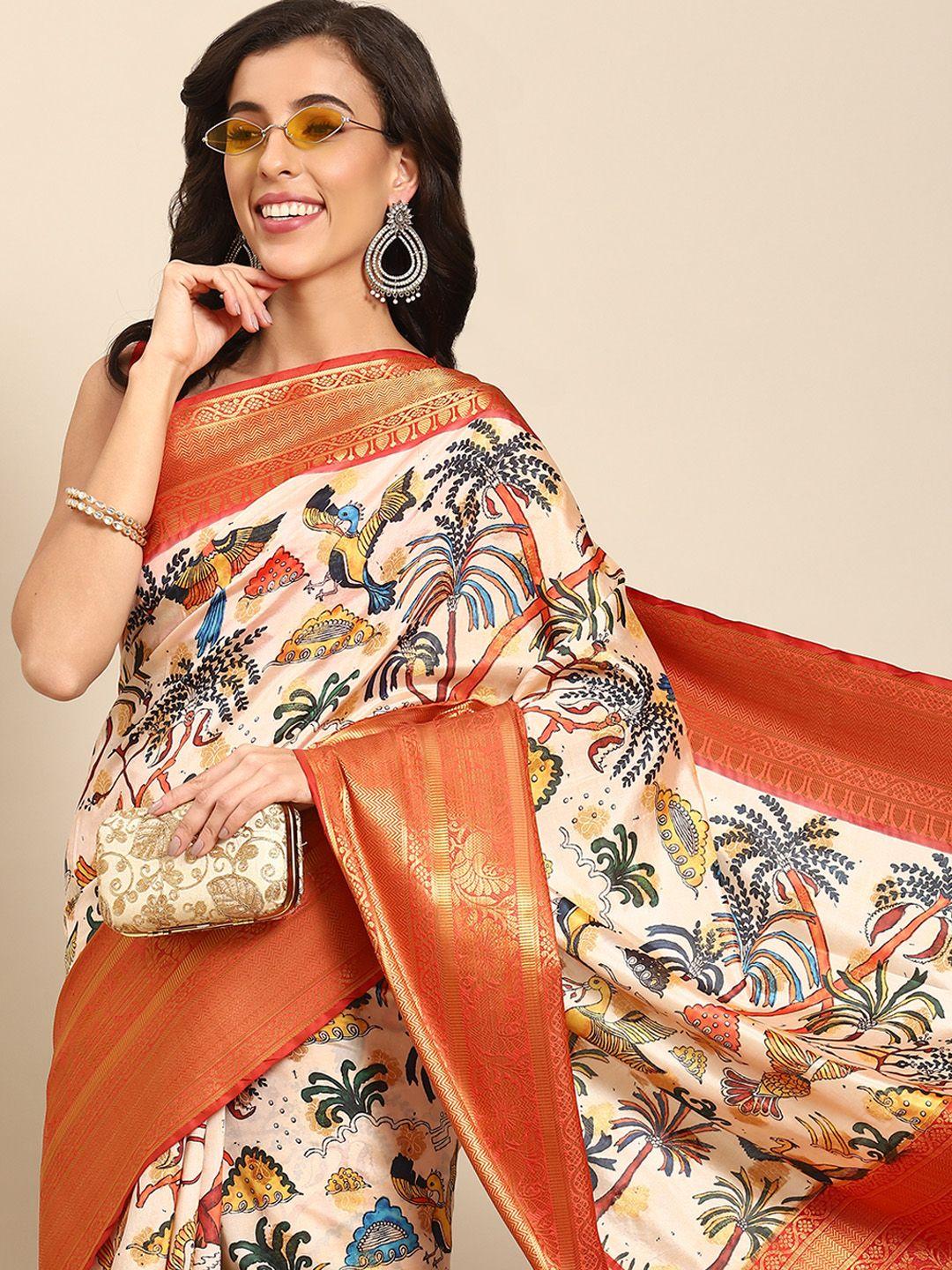 silk land kalamkari zari art silk kanjeevaram saree