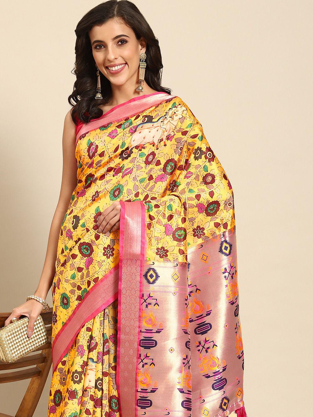 silk land kalamkari zari art silk kanjeevaram saree