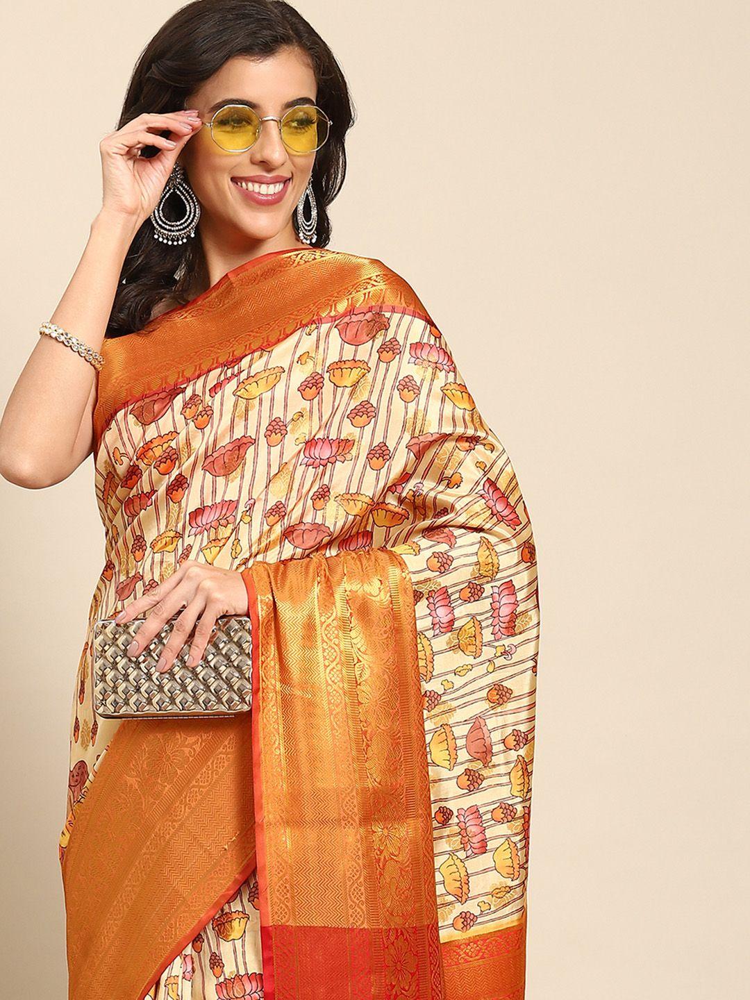 silk land kalamkari zari art silk kanjeevaram saree