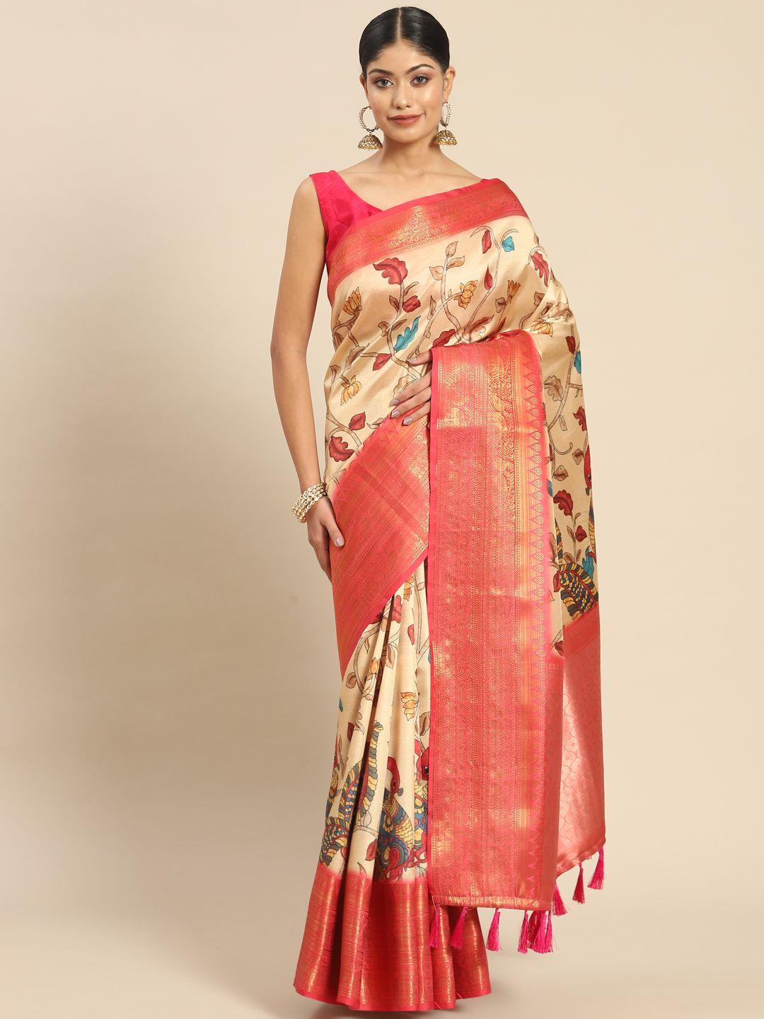 silk land kalamkari zari art silk kanjeevaram saree