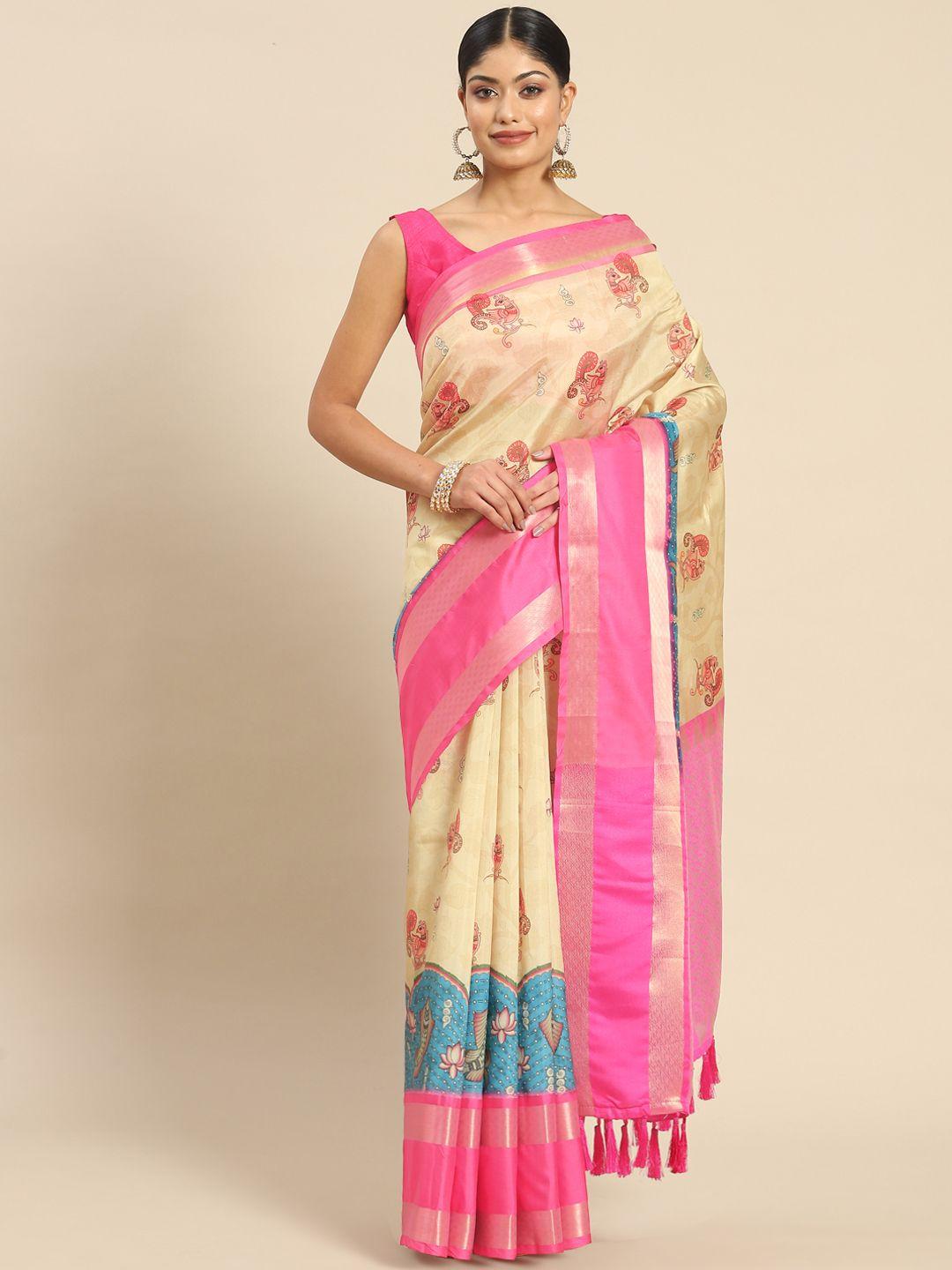 silk land kalamkari zari art silk kanjeevaram saree