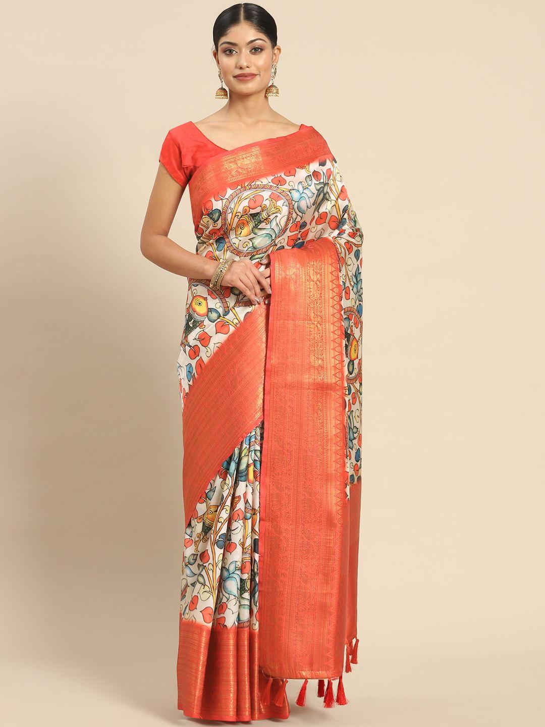 silk land kalamkari zari art silk kanjeevaram saree