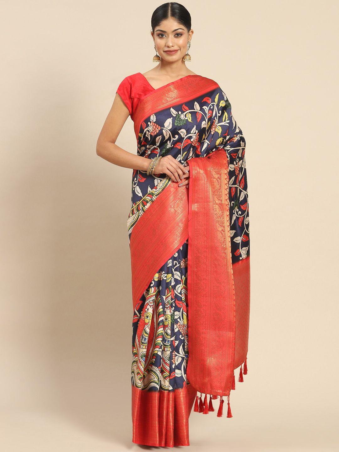 silk land kalamkari zari art silk kanjeevaram saree