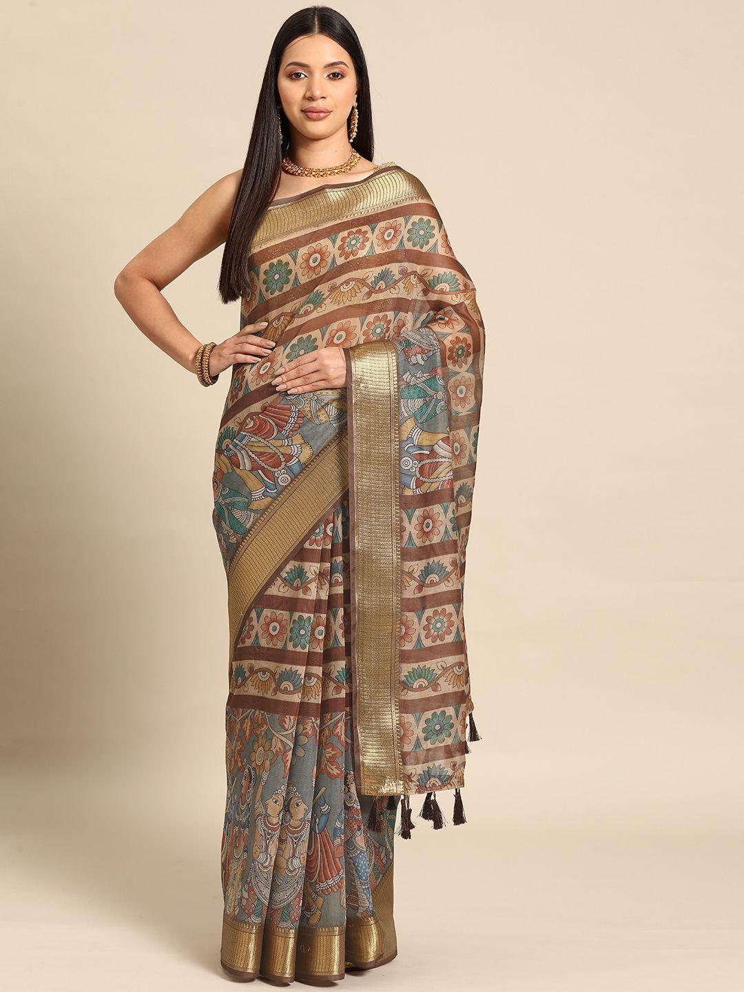 silk land kalamkari zari chanderi saree