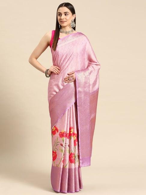 silk land lavender tissue floral print saree with blouse