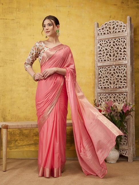 silk land light pink saree with blouse