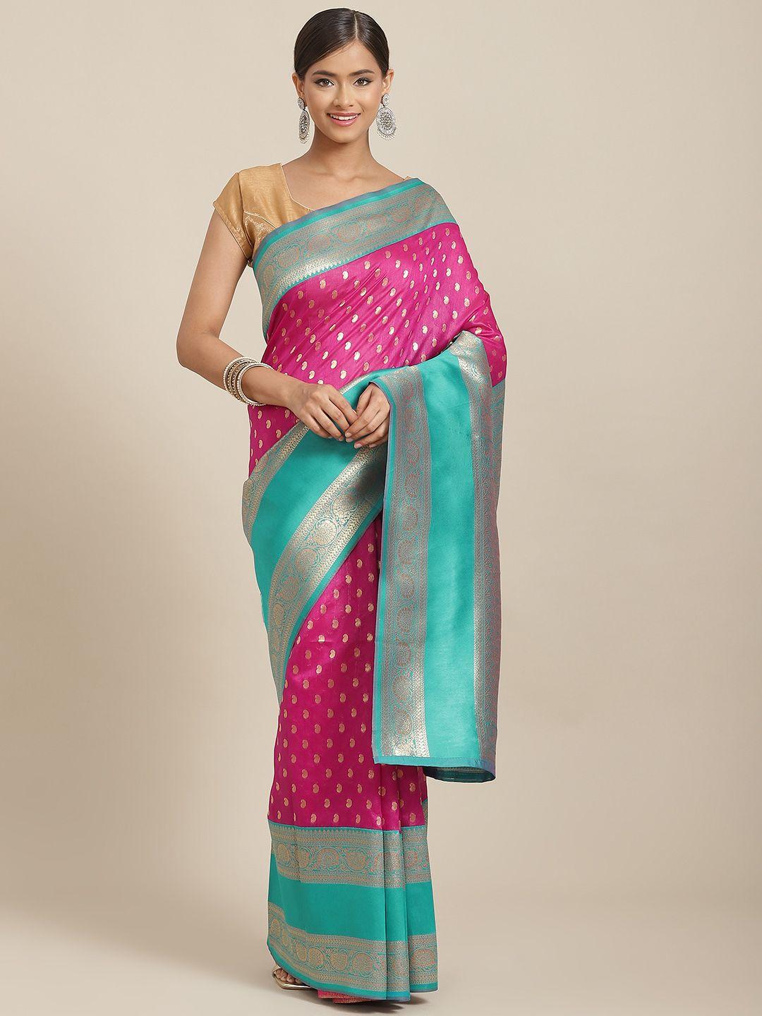 silk land magenta & teal paisley zari art silk banarasi saree