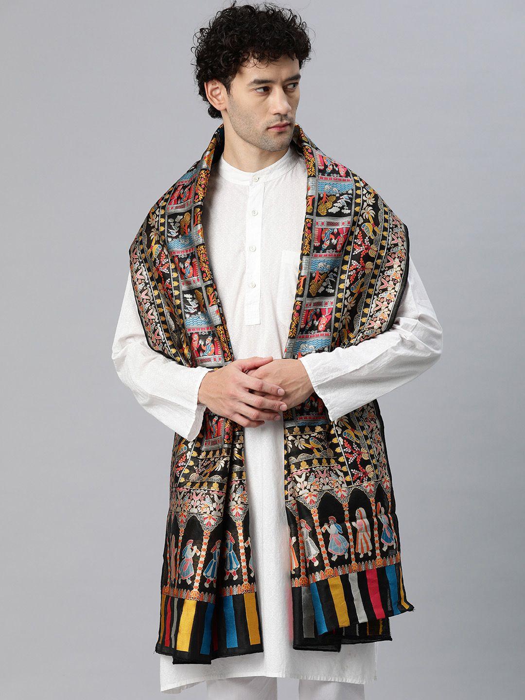 silk land men ethnic motifs embroidered kalamkari dupatta