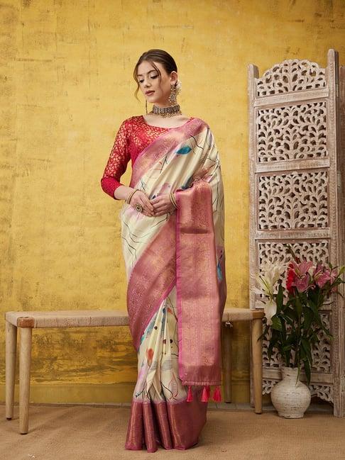 silk land multicolor floral print saree with blouse