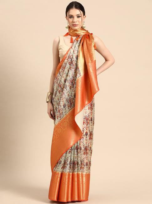 silk land multicolor printed saree with unstitched blouse