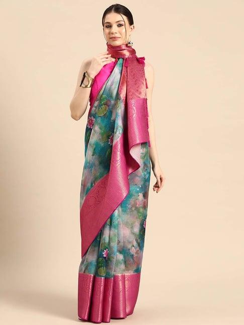 silk land multicolor printed saree with unstitched blouse