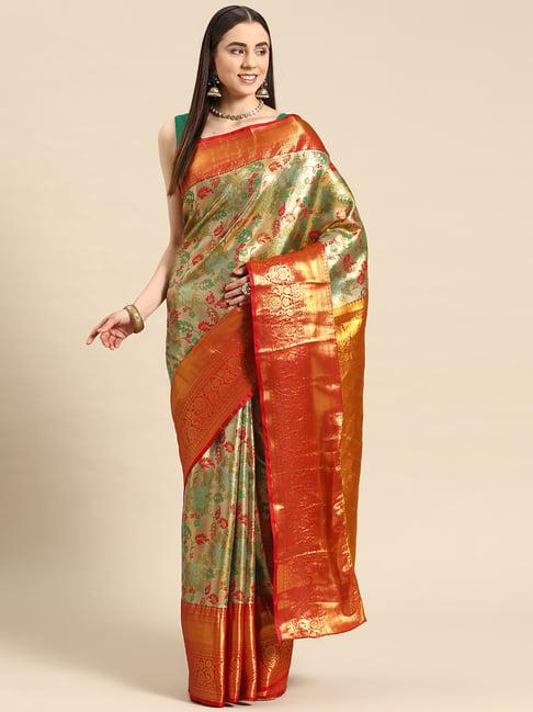 silk land multicolor silk floral saree with blouse