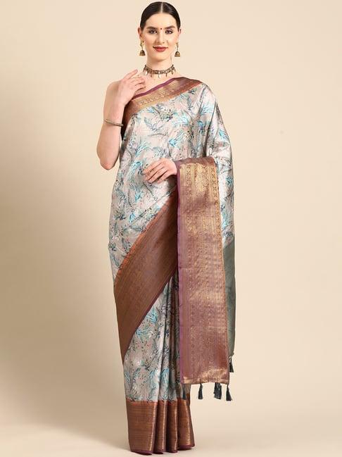 silk land multicolor silk floral saree with unstitched blouse