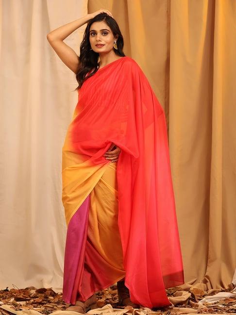 silk land multicolor silk ombre saree with blouse